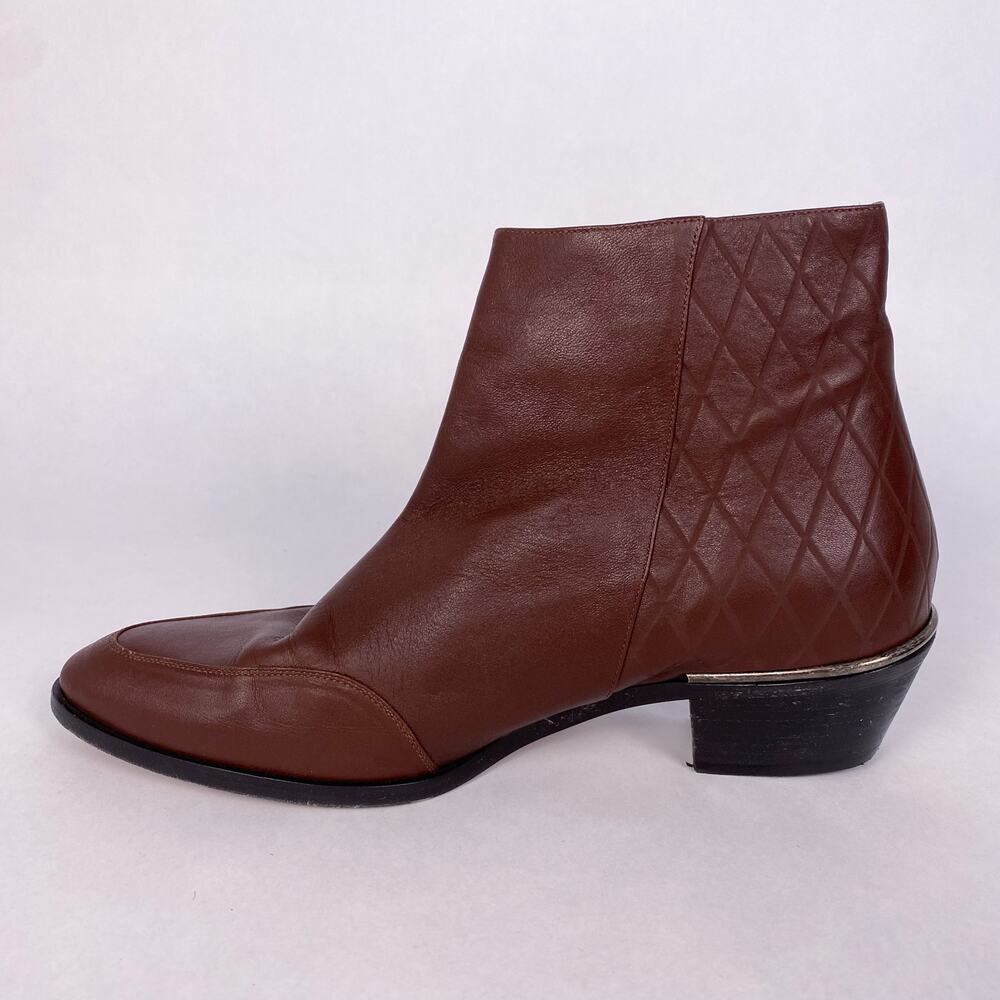 Chloe Quilted Leather Ankle Booties Brown 40